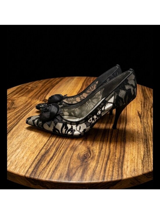 Stuart Weitzman Shoes - Stuart Weitzman Black Lace Goth Heels Shoes Women Size 7.5 M
